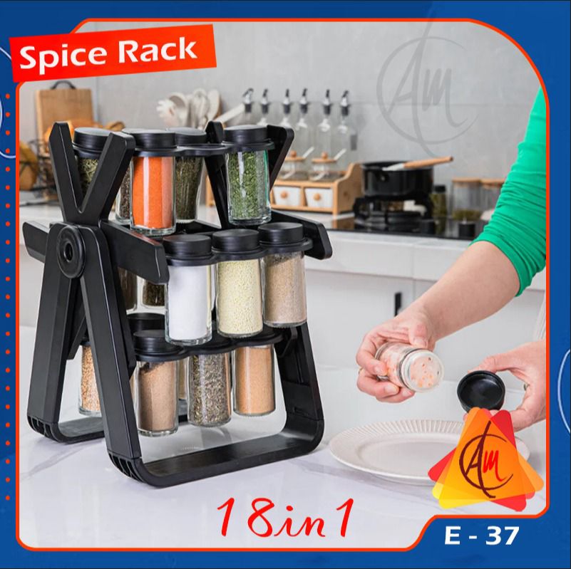 18 Jars Rotating spice rack shelf